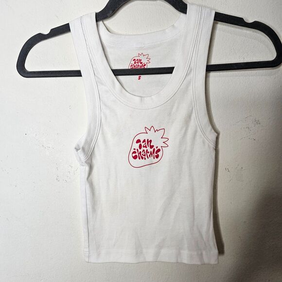 Ian Charms White Crop Scoop Neck Sleeveless Tank Top Red Ian Charms Logo Small - Picture 7 of 7